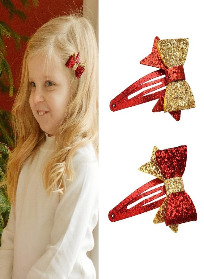 Borhmty Christmas Hair Clips Glitter Sequins Red Bow Hair Clips Glitter Barrette - Image 1